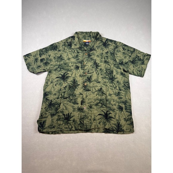 Havana Jacks Cafe Other - Havana Jacks Hawaiian Mens Large Green  Tropical Palm Tree Sailboat Camp Shirt